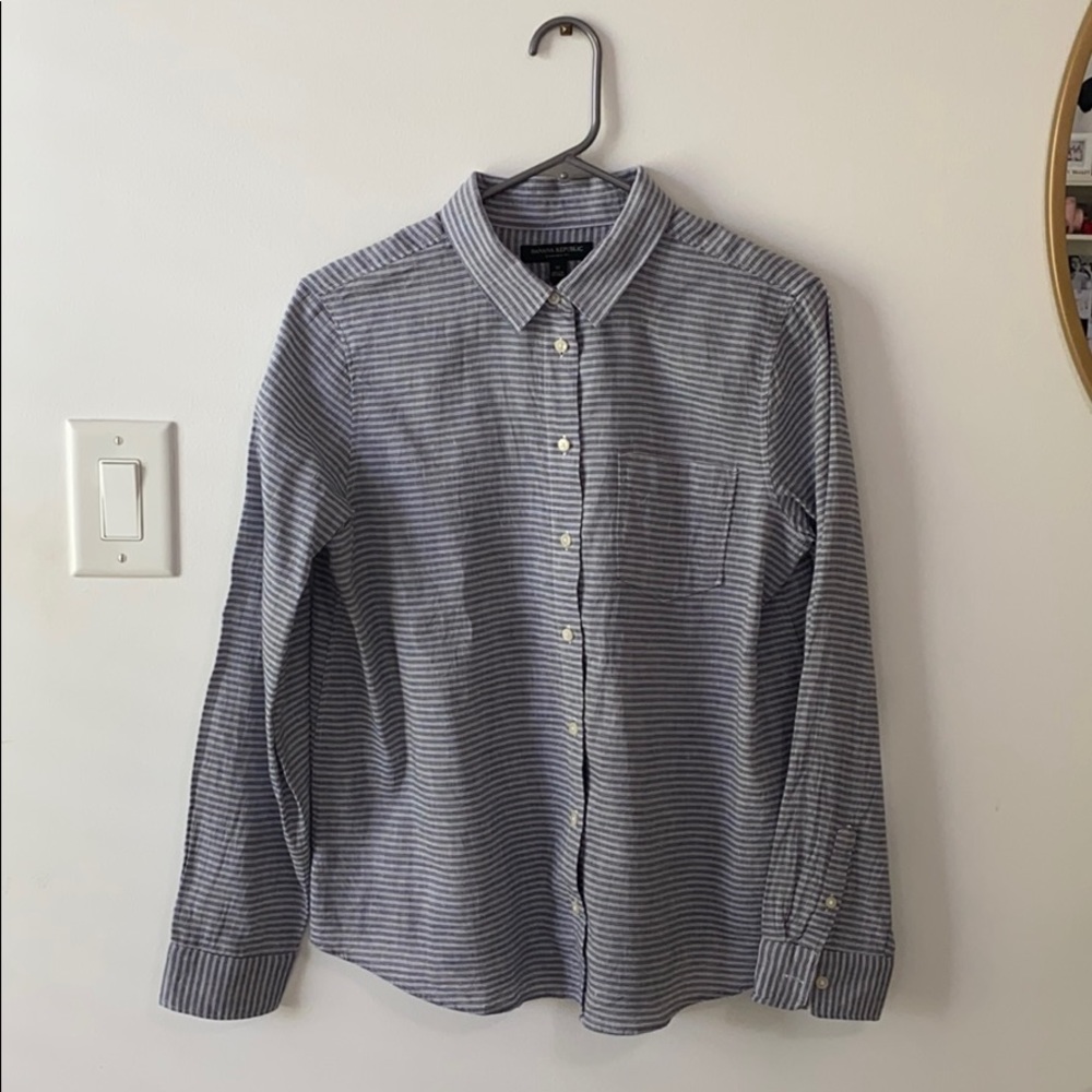 Blue and white striped button down